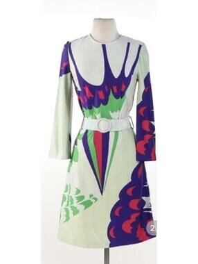 Hanae Mori Vintage Multicolor Print Dress with Belt